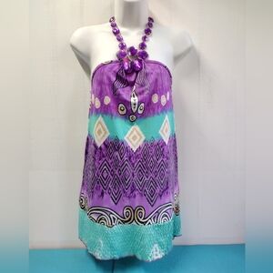 NWT BB Jeans Purple Rhinestones Halter Neck Top L